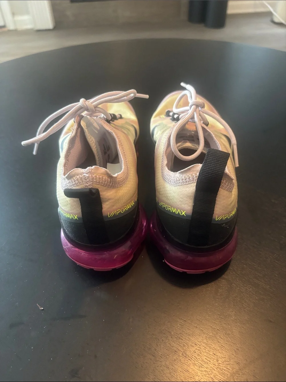 Nike VaporMax Big Kids Iridescent Pink Yellow Lace-Up Sneakers